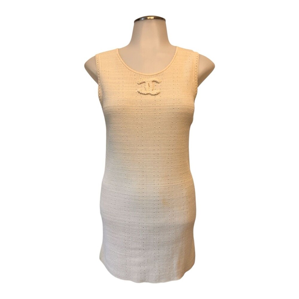 Chanel CC logo Cream Knit Top